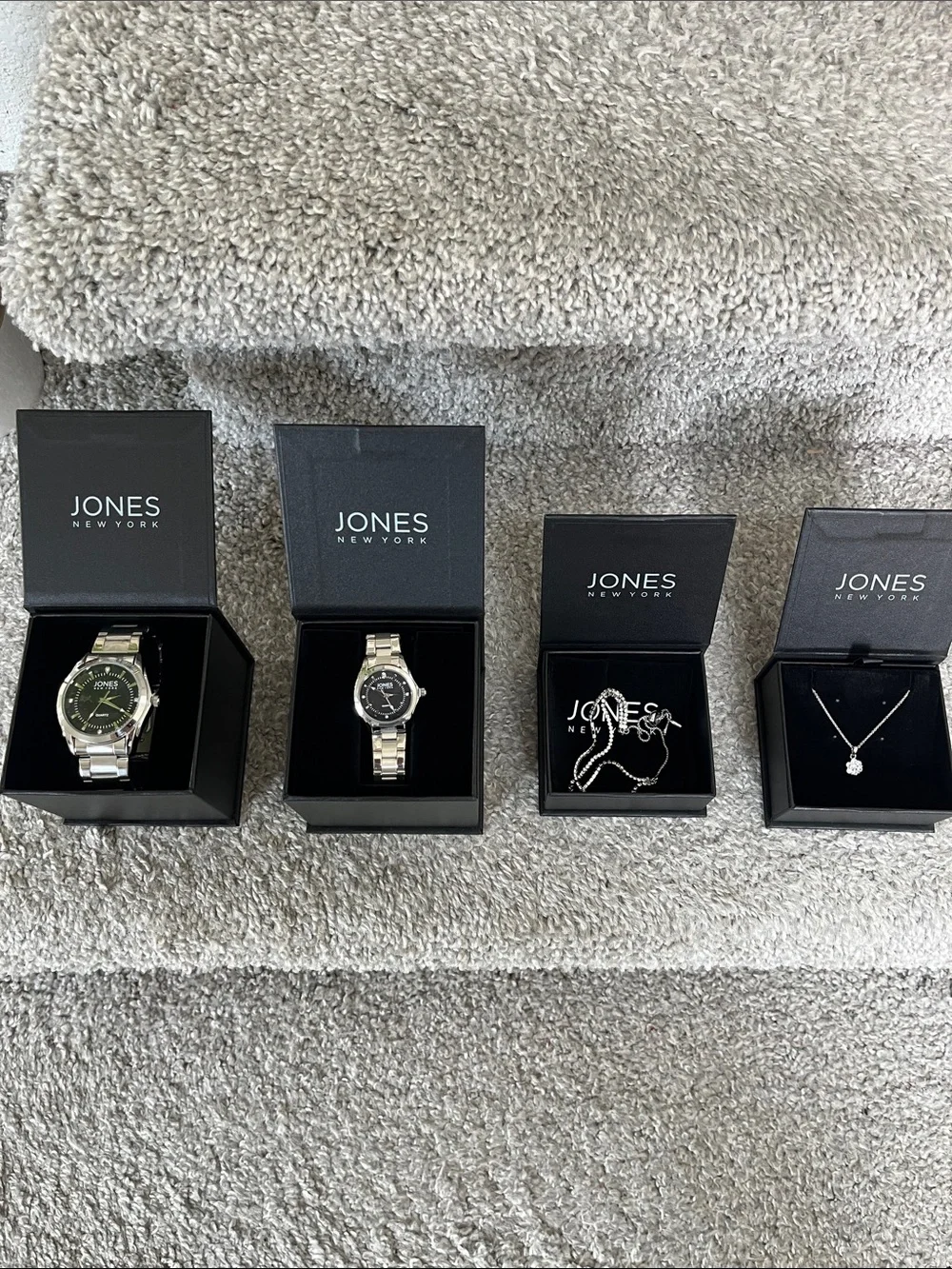 Jones New York Silver Bracelet Watch with Black Dial and Green Accent